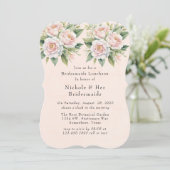 Invitation Pink White Botanical Roses Bridesmaiers Déjeuner (Debout devant)