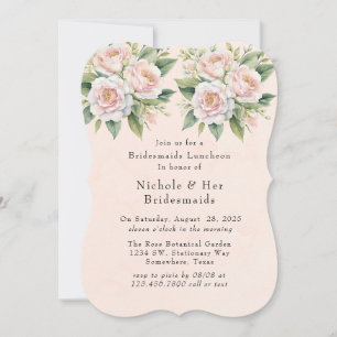Invitation Pink White Botanical Roses Bridesmaiers Déjeuner