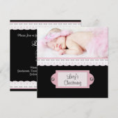 Invitation Pink White dentelle rose Black Girl Photo Christen (Devant / Derrière)