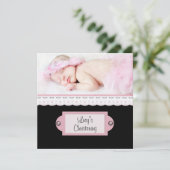 Invitation Pink White dentelle rose Black Girl Photo Christen (Debout devant)