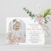 Invitation Pink White Floral Baptism Christening Arch Photo (Debout devant)