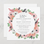 Invitation Pink White Floral Eucalyptus 100e fête d'anniversa (Devant / Derrière)