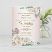 Invitation Pink White Floral Watercolor Greenery Wedding (Debout devant)