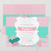 Invitation Pink & White Girls Cupcake Blackboard 1er annivers (Devant / Derrière)