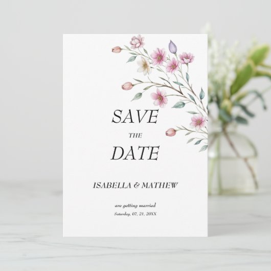Invitation Pink white mint lilac spring flower Save the Date (Debout devant)
