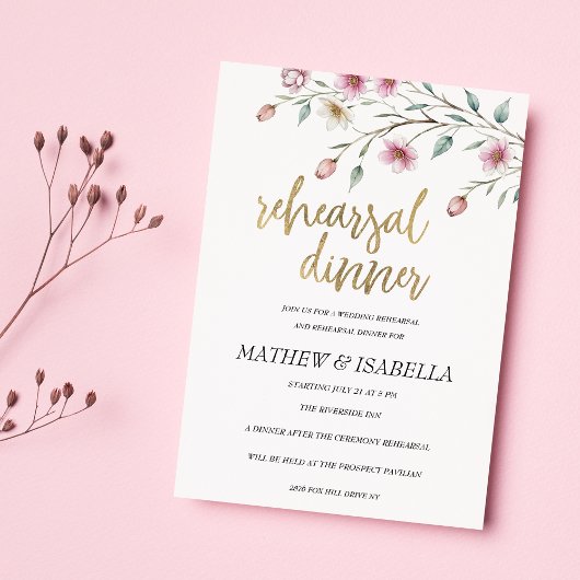 Invitation Pink white mint spring flower Rehearsal Dinner