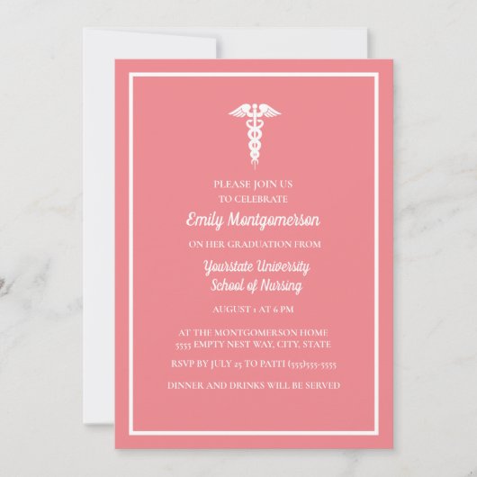 Invitation Pink White Nursing School Graduation Party (Devant)