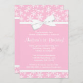 Invitation Pink White Snowflakes Bow Winter ONE derland (Devant / Derrière)