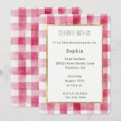 Invitation Pink White Stripes Birthday (Devant / Derrière)