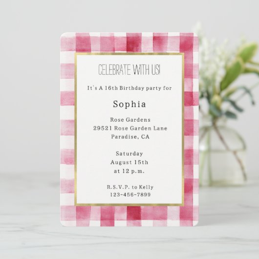 Invitation Pink White Stripes Birthday (Debout devant)