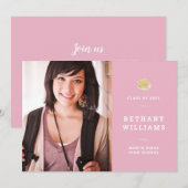 Invitation Pink & White Typography Photo Graduation Party (Devant / Derrière)