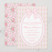 Invitation Pink & White Vintage Fancy Floral Baby Shower (Devant / Derrière)