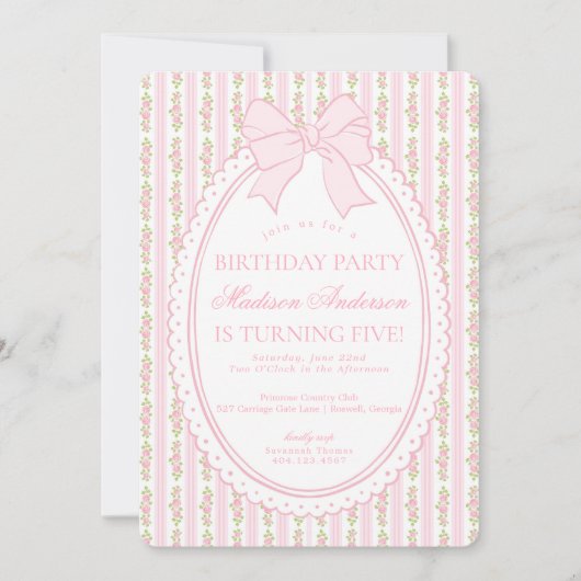 Invitation Pink & White Vintage Fancy Floral Birthday Party (Devant)
