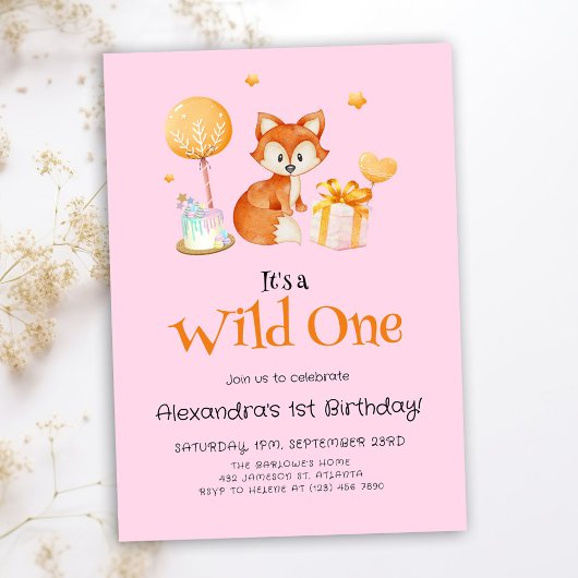 Invitation Pink Wild One Baby Girl Premier anniversaire