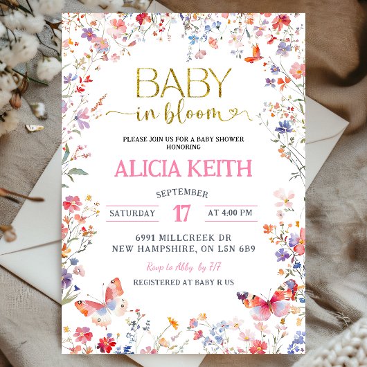 Invitation Pink Wildflower Baby in Bloom Baby Shower