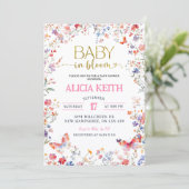 Invitation Pink Wildflower Baby in Bloom Baby Shower (Debout devant)