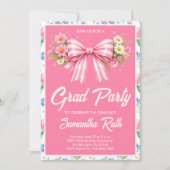 Invitation Pink Wildflower Bow Graduation Party  (Devant)