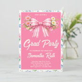 Invitation Pink Wildflower Bow Graduation Party  (Debout devant)