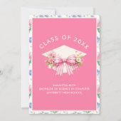 Invitation Pink Wildflower Bow Graduation Party  (Dos)