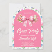 Invitation Pink Wildflower Bow Photo Graduation Party (Dos)