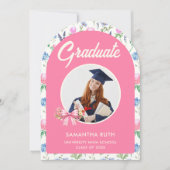 Invitation Pink Wildflower Bow Photo Graduation Party (Devant)