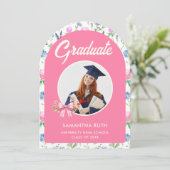 Invitation Pink Wildflower Bow Photo Graduation Party (Debout devant)