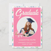 Invitation Pink Wildflower Bow Photo Graduation Party (Devant)