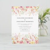 Invitation Pink Wildflower Floral Watercolor Wedding (Debout devant)