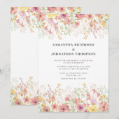 Invitation Pink Wildflower Floral Watercolor Wedding (Devant / Derrière)