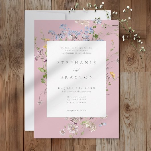 Invitation Pink Wildflower Garden Elegant Wedding