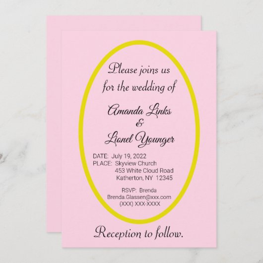 Invitation Pink Window Wedding (Devant / Derrière)