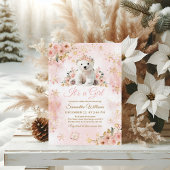 Invitation Pink Winter Bear C'est un Baby shower fille