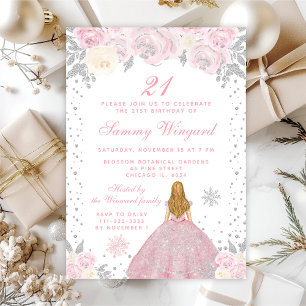 Invitation Pink Winter Blonde Hair Princesse Anniversaire