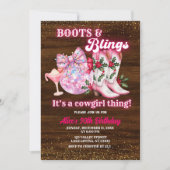 Invitation Pink Winter Christmas Boots and Blings Birthday (Devant)