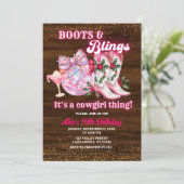 Invitation Pink Winter Christmas Boots and Blings Birthday (Debout devant)