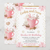 Invitation Pink Winter Cookies and Cocoa 1st Birthday (Devant / Derrière)