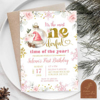 Pink Winter Floral First Onederful Birthday Girl