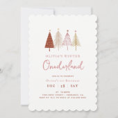 Invitation Pink Winter Onderland Girl Premier anniversaire (Devant)