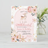Invitation Pink Winter Onedeererdeerdeerfake Floral Anniversa (Debout devant)