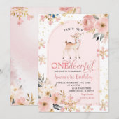 Invitation Pink Winter Onedeererdeerdeerfake Floral Anniversa (Devant / Derrière)