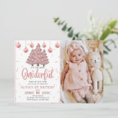 Invitation Pink Winter Onederful Noël Arbres Anniversaire (Debout devant)