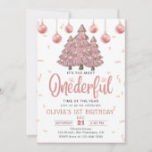 Invitation Pink Winter Onederful Noël Arbres Anniversaire (Devant)