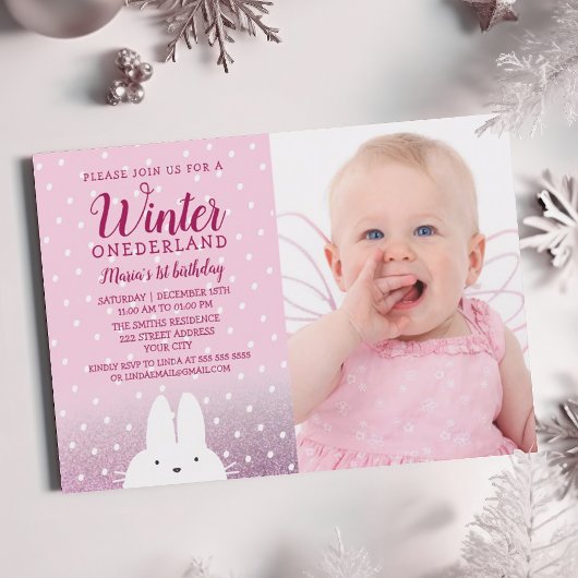 Invitation Pink Winter ONEderland 1er Anniversaire Photo