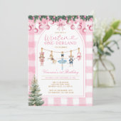 Invitation Pink Winter Onederland Girl Nutcracker Birthday  (Debout devant)