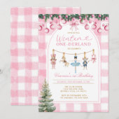 Invitation Pink Winter Onederland Girl Nutcracker Birthday  (Devant / Derrière)
