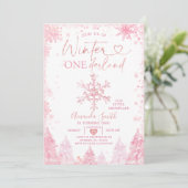 Invitation Pink Winter Onederland Snowflake 1er anniversaire (Debout devant)