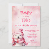 Invitation Pink Winter Polar Ours Snowflakes fête d'anniversa (Devant)