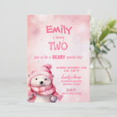 Invitation Pink Winter Polar Ours Snowflakes fête d'anniversa (Debout devant)