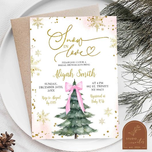 Invitation Pink Winter Snow in Love Bridal Shower