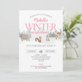 Invitation Pink Winter Wonderland Anniversaire, Fille 5e Anni (Debout devant)
